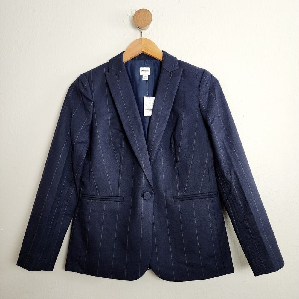 J. Crew Petite Stripe Blazer Jacket 2P NWT Navy Stretch One Button Tailored